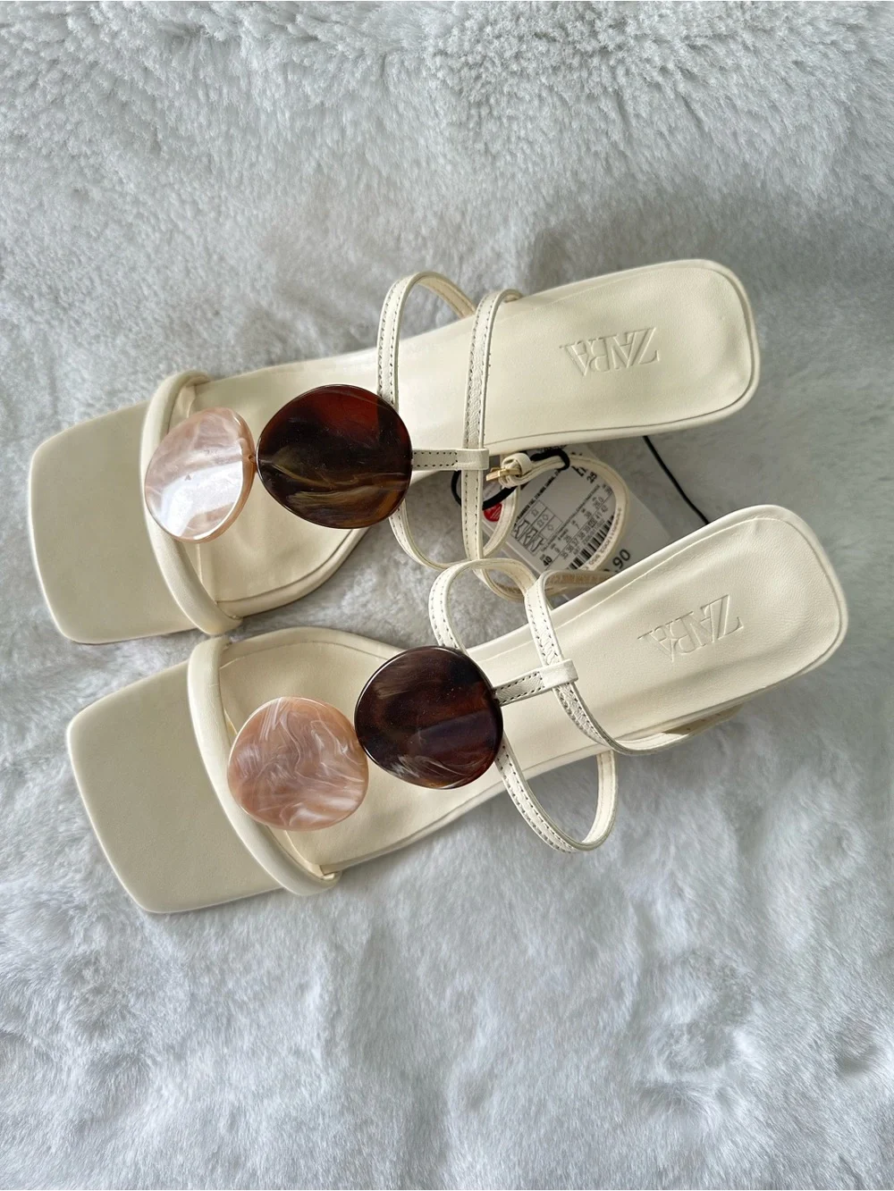 ZARA Cream Sandals with Brown and Tan Gem Accents - Picture 14 of 14